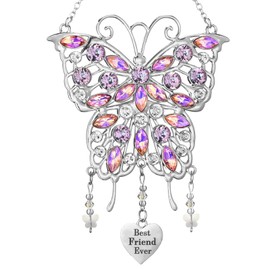 Johiux Friends Birthday Gift, Friends Butterfly Suncatcher Wind Chime, Best Friend Charm Window Decoration, Sparkling Rhinestone Butterfly, for Friends.