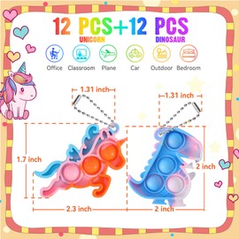 Dinosaur Party favors Unicorn Party Favors 24 Pack Pop Dinosaur Unicorn Keychains It Party Favors for Kids 4-8 Fidget Toys Bulk Its Goodie Bags Stuffers Birthday Classroom Small Mini Prizes Boys Girls