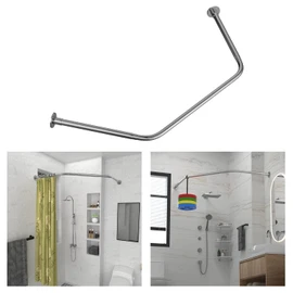 Tanxih Corner Shower Curtain Rod Adjustable Stainless Steel Diamond Shaped Rack Drill Free Install for Bathroom, Bathtub, Clothing Store (Diamond Shaped, Both Sides: 17"-25.6",Middle:20"-26)