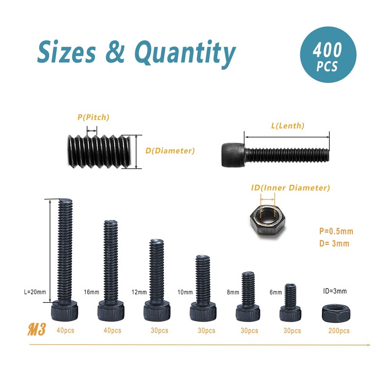 Kadrick Small Metric Screws Suitable for 3D Printer DIY, 400