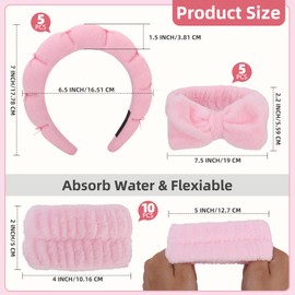 RAISEY 20Pack Pink Spa Headband and Wristband Bulk- Skincare Headband for Washing Face for Women and Girls Facial, Mask and Party Time