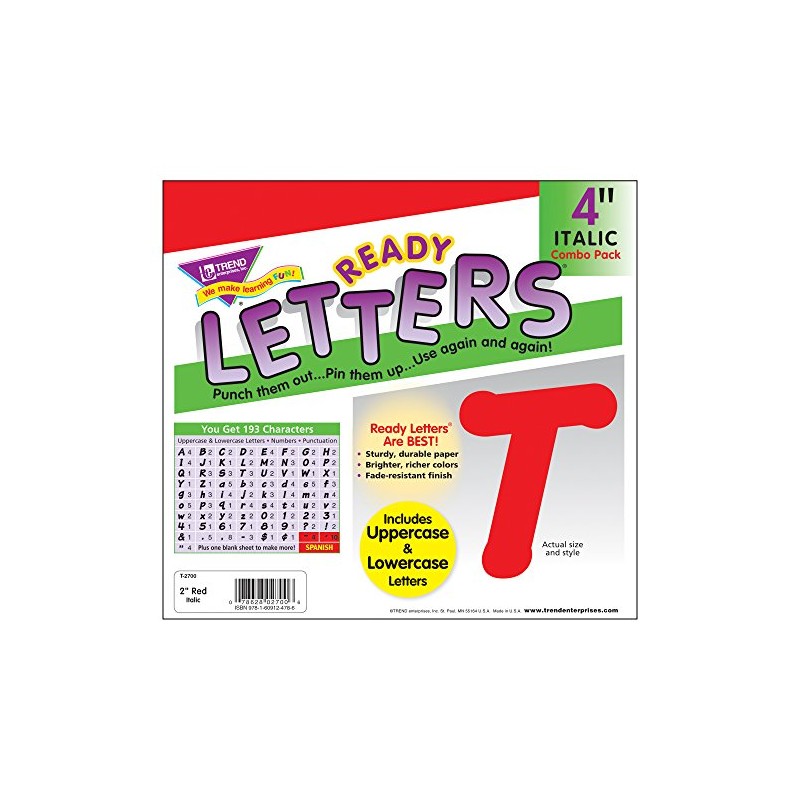 Trend Red 4" Italic Combo Ready Letters, Bulletin Board Decor,