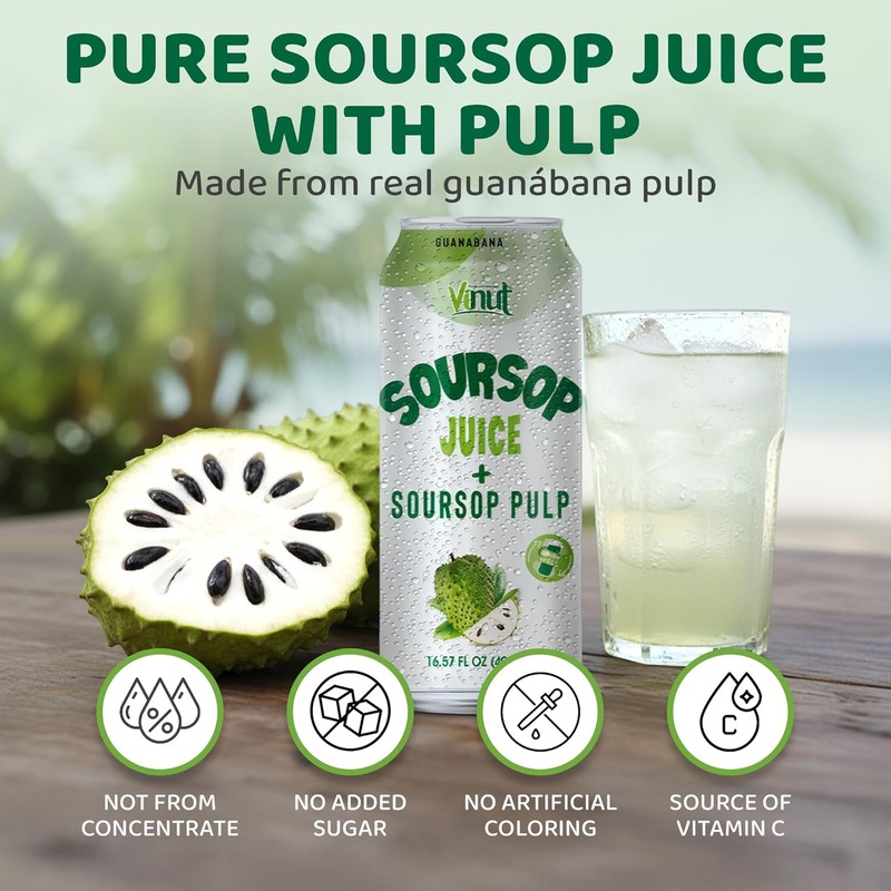Vinut 100% Soursop Juice With Pulp (16.57 fl oz, Pack