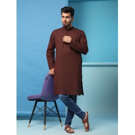SKAVIJ Men's Kurta Henley Shirt for Yoga Casual Wear Pure Cotton Traditional Ethnic Attire Regular Outfit (Brown, XX-Large)