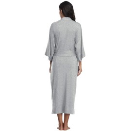 goodmansam Womens Soft Knit Bathrobes Long Kimono Robes Lightweight Sleepwear with Pockets Ladies Loungewear Housecoat, Grey, Small