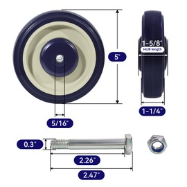 NINOSO 5" Shopping Cart Wheels, 5/16" Axle Replacement Casters Polyurethane Wheels for Cart 1400lbs Total Capacity(4 Pack)