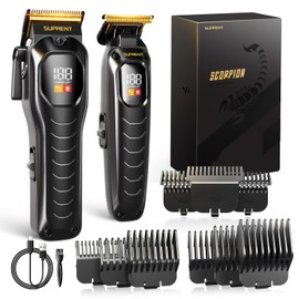 SUPRENT Cordless Hair Clippers for Men - Professional Hair Clipper & Trimmer Set, Wireless Hair Cutting Kit for Family, Rechargeable Cordless Hair & Beard Trimming Set for Men with LED Display (Black)