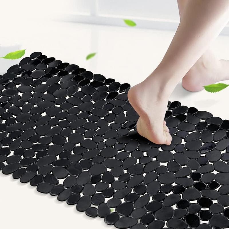 Non-Slip Pebble Bathtub Mat Black 16 W x 35 L