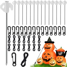 15 Sets Metal Stakes for Inflatables, 7.9" Heavy Duty Inflatable Stakes and Tethers, Yard Ground Blow Up Stake for Halloween Decoration Christmas Outdoor Inflatable Lawn Decor