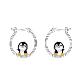 Penguin Hoop Earrings 925 Sterling Silver Cute Animal Hoop Earring Hypoallergenic Jewelry for Women