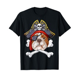 English Bulldog Pirate Jolly Roger Flag Skull Crossbones T-Shirt