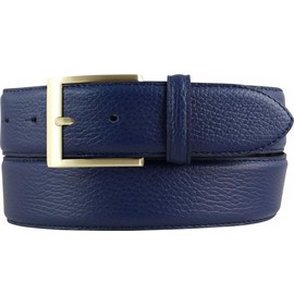 BELTINGER Men's Belt Made of Grained Leather with Quilted Seam, 4 cm, High-Quality Leather Belt with Pigment Embossing, 40 mm, Men's Jeans Belt with Golden Belt Buckle, 4 cm, Blue, Gold