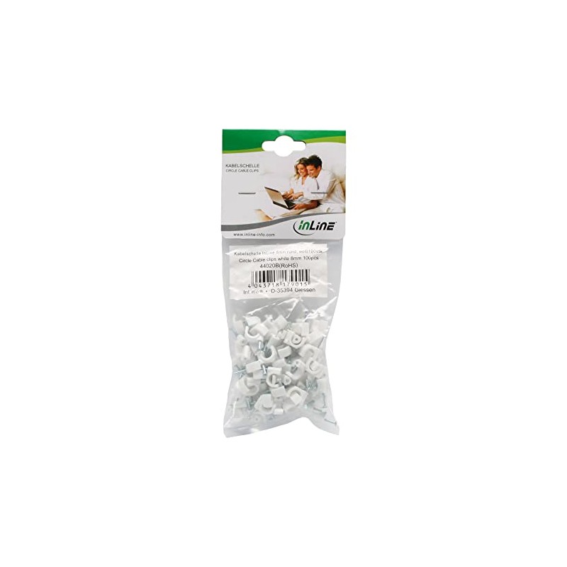 InLine® 44020B Cable Clips 8 mm Round White Pack of