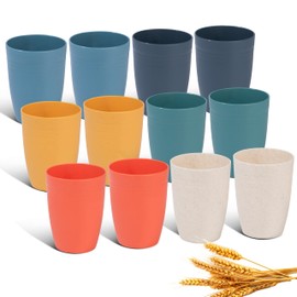 Klickpick Home 12 Ounce Set Of 12 Unbreakable wheat straw fiber cups Drinking Reusable Stackable Cup BPA Free Water colorful Tumblers For Kitchen Dishwasher And Microwave Safe 12 Colorful Cups.