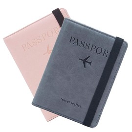 Lumbor37 Cartera para Pasaporte RFID Tarjeta de Visita Bolsa Billetera Caja para Hombres y Mujeres Almacenamiento de Documentos de Viaje 2 Pack (Cb-Gris+Rosa)