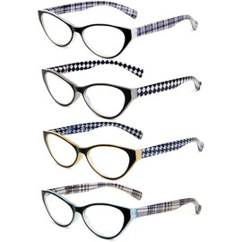 Calabria Emily Cateye Reading Glasses +0.75 4-Pack Variety Women Stylish Fashion Eyeglasses Cat Eye Single Power Readers