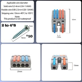 CTRICALVER Lever Connectors, Screw Terminal Block Set, Quick Wiring for Surface Wiring, 2 Inputs 4 Outputs, Set of 8