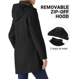 Outdoor Ventures Women's Softshell Jacket with Removable Hood Fleece Lined Windbreaker Insulated Long Warm Rain Jacket