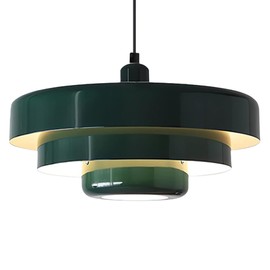 DoungRos Mid Century Pendant Light Fixtures Ceiling Pendant Lighting 3-Layer Metal Shade Design Vintage Flush Mount Light for Dining Table Kitchen Island Hallway (Green)