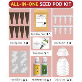 LYKOCLEAN Hydroponic Seed Pod Kit Compatible with AeroGarden, Ahopegarden, iDoo, MUFGA, 8 Pods Complete Growing Anything Garden Supply with Strawberry Seeds, Grow Sponges, Baskets, Domes, Labels
