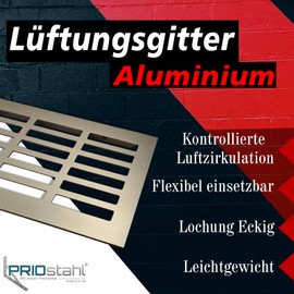 Ventilation Grille Aluminium | 100 mm x 250 mm | Colour: Brushed Stainless Steel | Ventilation Grille Aluminium | Web Plate | Ventilation Grille | Heating Grille | Ventilation Grille