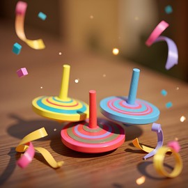 4Pcs Wooden Classic Colorful Spinning Tops Developmental Stress Relieve Random Color Spinning Tops,Baby and Toddler Kits