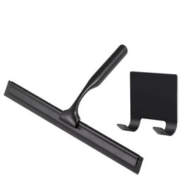 All-Purpose Shower Squeegee for Shower Doors, Bathroom, Windows, Mirrors, Tiles, and Car Glass – 11 Inches Stainless Steel with Hook (Black)