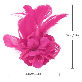 Women's Fascinator Feather Flower Hair Clip Pin Brooch Corsage Bridal Hairband Cocktail Party Wedding(A5 Rose)