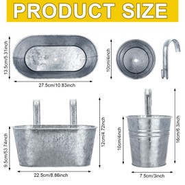 Eaasty 6 Pcs Galvanized Hanging Bucket Planter Farmhouse Hanging Flower Pots Rustic Metal Iron Hanging Plant Holder with Detachable Hooks Galvanized Planter for Window Balcony Garden Home Decor