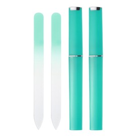HARFINGTON 2pcs Glass Nail File Kit 280 Grit Double Sided Professional Manicure Crystal Fingernail Files with Case for Natural Nail Art Shine Polishing Buffer, Light Green