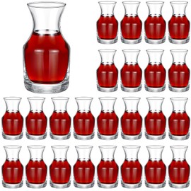 24 Pack Single Serving Wine Carafe Glass Mini Carafe Individual Wine Decanter Small Carafe for Wine Dinner Parties Tastings Bars Restaurants (6.5 oz)