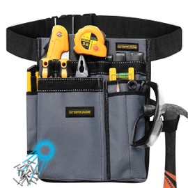 WORKADE Magnetic 8-Pockets Single Side Tool Belt for Men & Women – Black Double-Layered Cordura Tool Bags/Pouches, Adjustable Quick-Release Buckle Tool Belt for Electrician, Carpenter, Plumber.