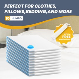 YSSOA Vacuum Storage Bags, 10-Jumbo Space Saver Vacuum Storage Bags, Vacuum Seal Bags for Clothing, Clothes, Comforters and Blankets Clear