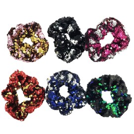 PACKOVE 12Pcs Glitter Sequin Hair Ties Double Color Elastic Ponytail Holders for Women for All Occasions Random Color Variety