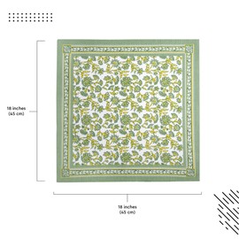Encasa XO Sanganeri Print Cloth Napkins, Serviettes 45x45 cm Sage