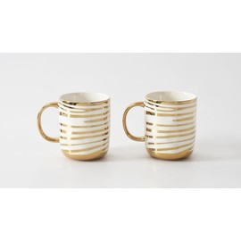 Pampa Bay Porcelain with Gold Detail Striped Mugs, Set of 2, Get Gifty, Kitchen