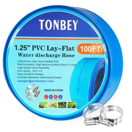 1.25" x 100 FT Pool Backwash Hose, Heavy Duty PVC Discharge Hose, Lay Flat Discharge Hose with 2 Clamps, Pool Drain Hoses for Inground Pools, Pool Filter, Weather and Burst Resistant, 6 Bar