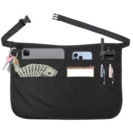 ZMD Server Apron with 5 Pockets, Waitress Waist Apron for Women Men with Buckle Waitress Tool Bag Extended Adjustable Belt Black Work-apron for Bartender Barista, Restaurants, Gardening, Nursing