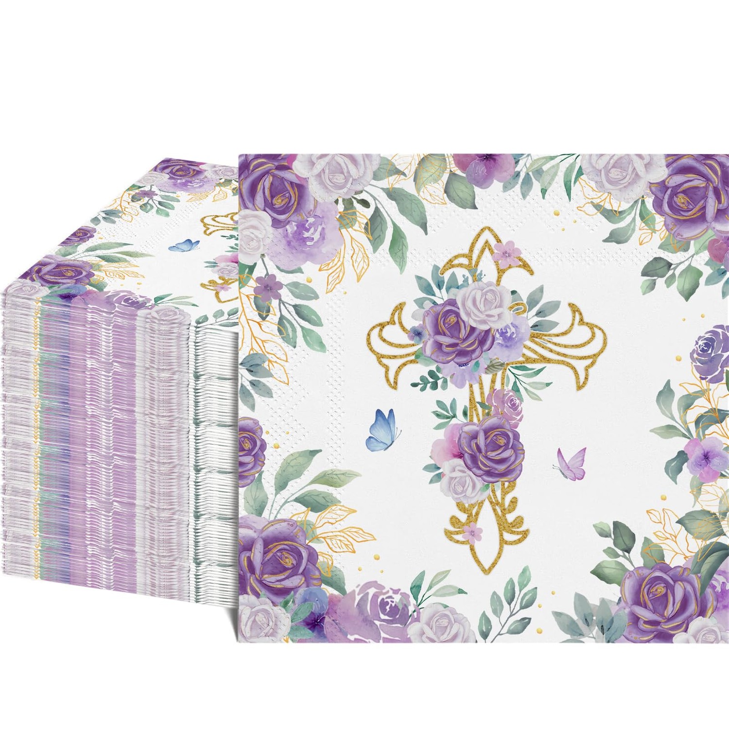 80 Pack Crucifix Paper Napkins, God Bless Cross Disposable Guest ...