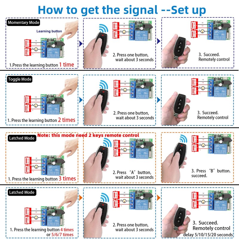 DieseRC 3pcs Relay Receivers with 2 Transmitters 433Mhz Wireless Remote