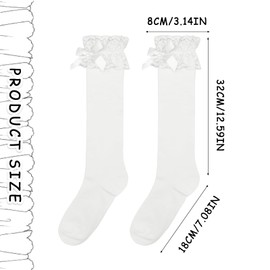 UILYNIU 2 Pairs of Women's Knee Socks, Ruffle Garter, Ruffle Socks, Satin Bow Stockings, for Matching School Uniforms and Uniform Party, White