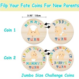 New Parent Decision Challenge Coin,Jumbo Size Wooden Funny Baby Flip Coin Set Mom Dad Turn Coin for Pregnancy Baby Shower Present New Parents Gift