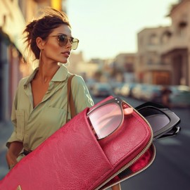 Double Eyeglass Case | Semi Soft Glasses Pouch in Chic Distressed Burgundy Leatherette - Extra Large Sunglasses Zippered Pouch - Chic Passport Holder (IP128 Burgundy)