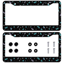 Blue Butterfly License Plate Frame Waterproof 2 Holes Aluminum Black License Plate Frames for Men Women Universal Car Accessories Decor License Plate Holder 2 Pack,12.3x6.3 in