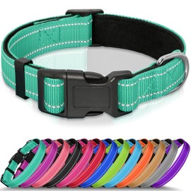 Seyezo Refective Dog Collar, Soft Neoprene Padded Pet Collar for Small, Medium, Large Dogs, Adjustable Puppy Collars with Quick Release Buckle, Safe Breathable Nylon Dog Collars for Puppies(Teal,M)