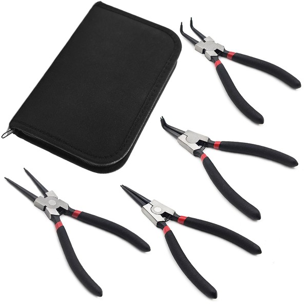 4 Pack 7" Snap Ring Pliers Set with Storage Pouch,Heavy