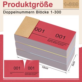 Nezyo Doppelnummern Blöck 1-300 tombola lose mit zahlen Nummernblöcke Zahlenblöcke 10cm x 5cm für Garderobe Verlosung Tombola Events Partys Messen Lotterien und Leckereien