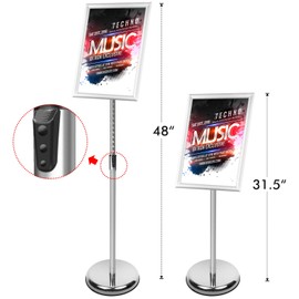 DISPLAYSWORKER Adjustable Poster Sign Stand,Floor-Standing Sign Holder with Heavy Duty Pedestal,Aluminum Snap-Open Frame for 8.5 x 11 Inch, Silver (8.5 x 11)