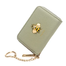 knockno 12 Card Slots Credit Card Holder Leather Zipper Exquisite Gold Bee Card Case for Girls or Women Accordion Wallet with Removable Keychain (Bee, Green)