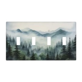Green Misty Forest Pine Tree Mountain - Cubierta decorativa para interruptor de luz de 4 bandas, placa frontal eléctrica decorativa para cocina, hogar, granero, granja, decoración grande